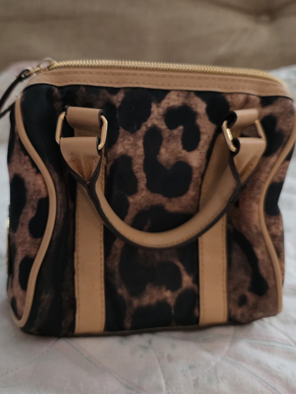 New Angel Leopard Print Mini Satchel Bag in Tan and Black
